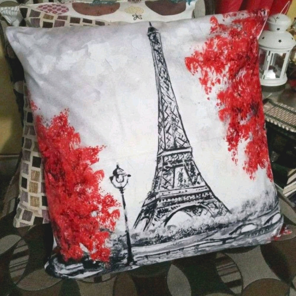 French vintage Eiffel tower Paris home decor accent 2 throw art pillow cover set - Picture 9 of 9